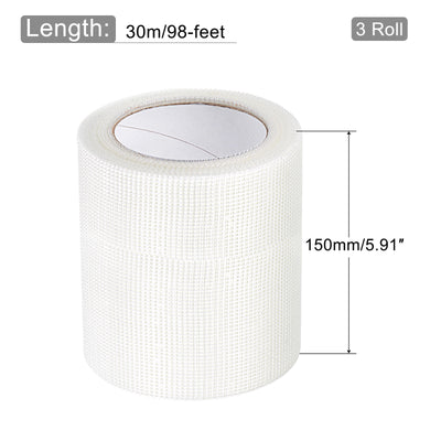 Harfington Drywall Joint Tape Self-Adhesive Fiberglass 5.9-inch x 98-feet, 2mm Mesh 3Pcs