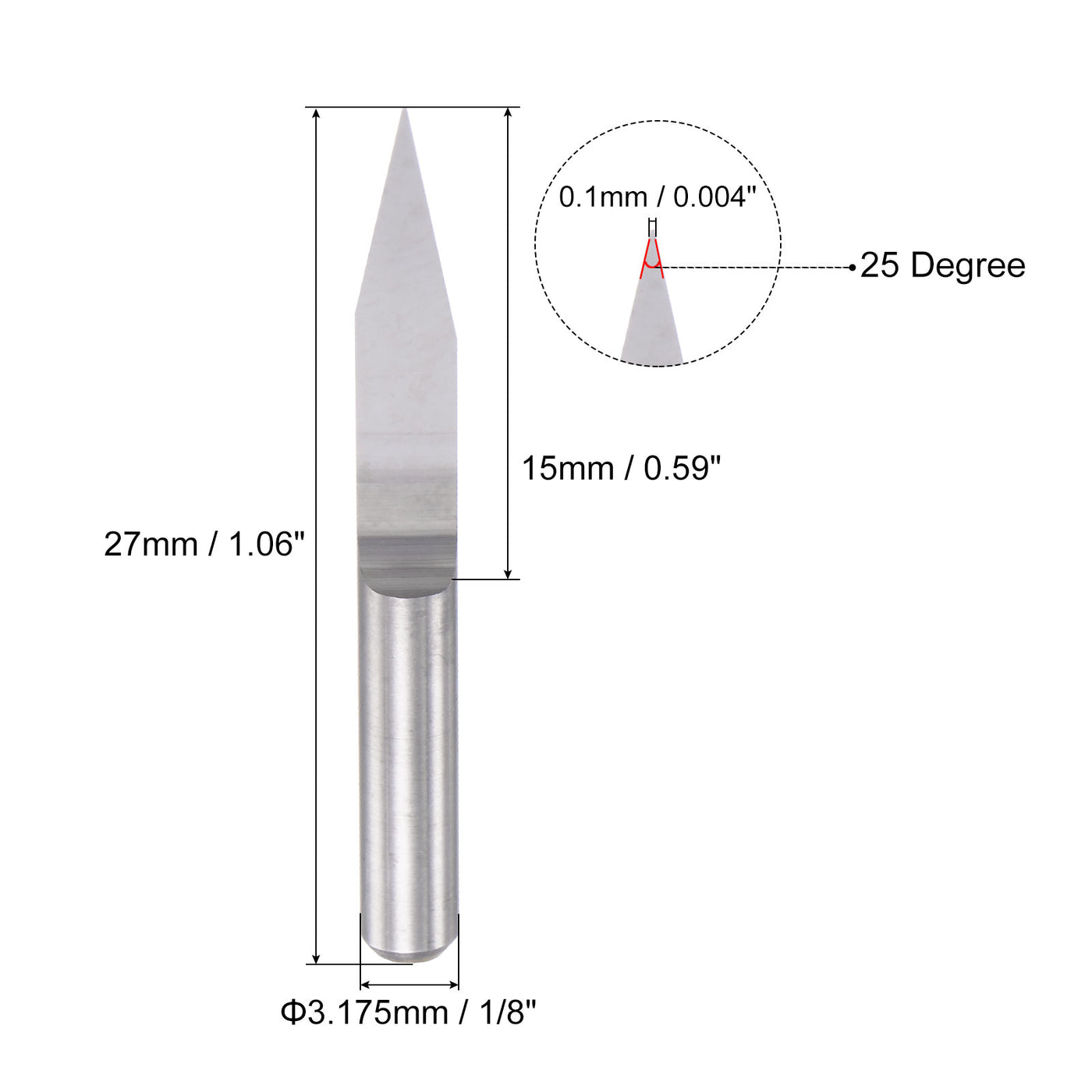 Harfington 1/8" Shank 0.1mm Tip 25 Degree Solid Carbide Wood Engraving CNC Router Bit 4pcs