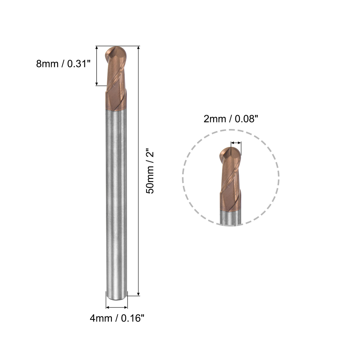 Harfington Carbide Flute Ball Nose End Mill Milling Cutter