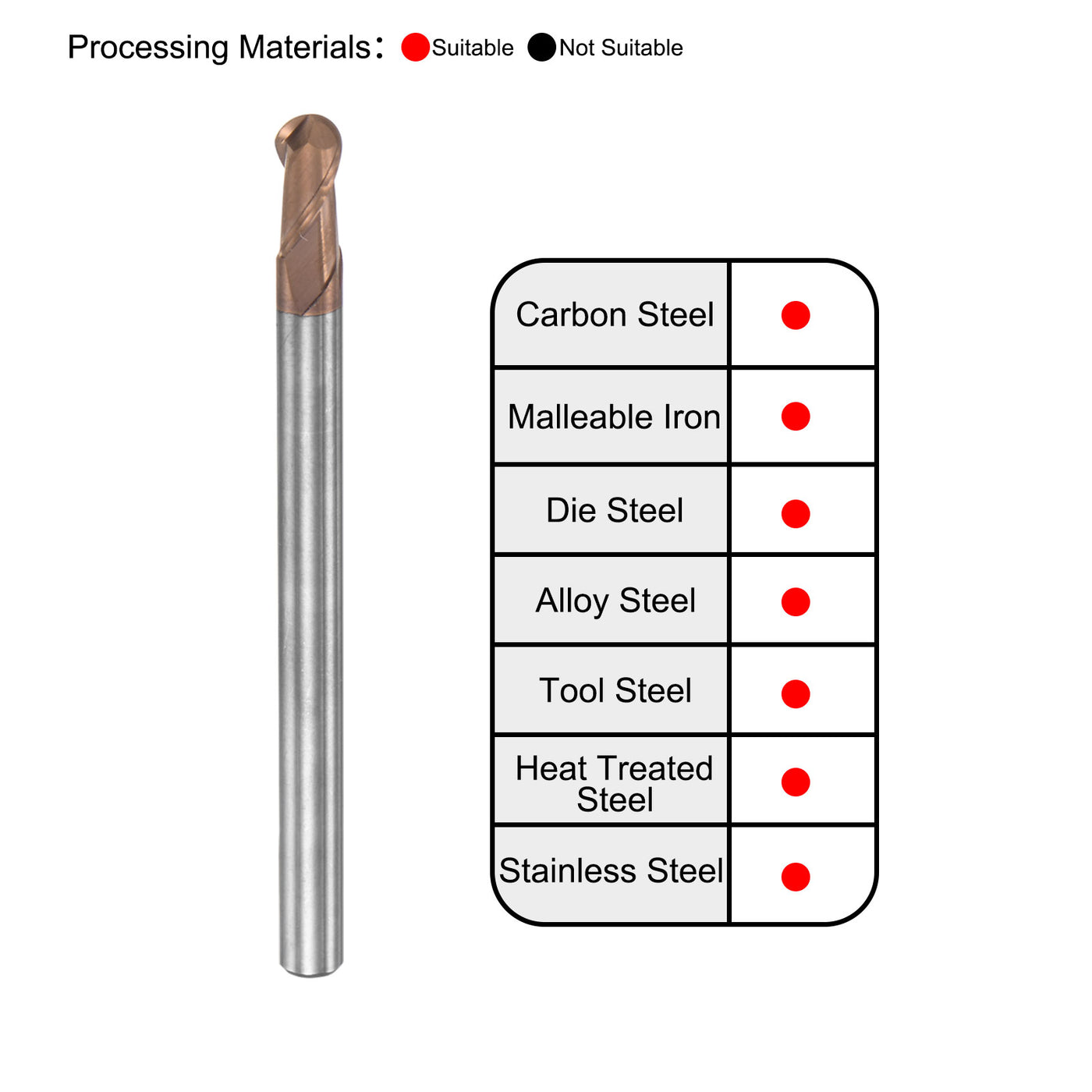 Harfington Carbide Flute Ball Nose End Mill Milling Cutter