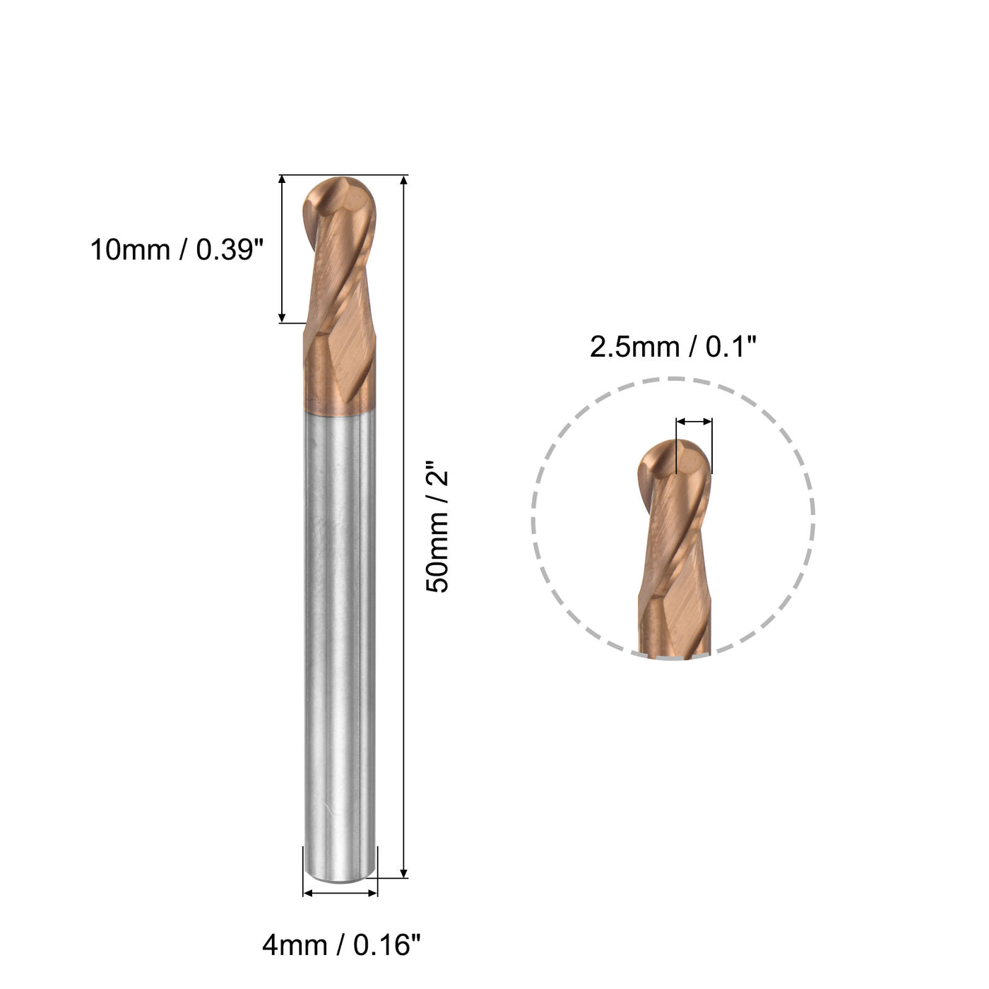 Harfington Carbide Flute Ball Nose End Mill Milling Cutter