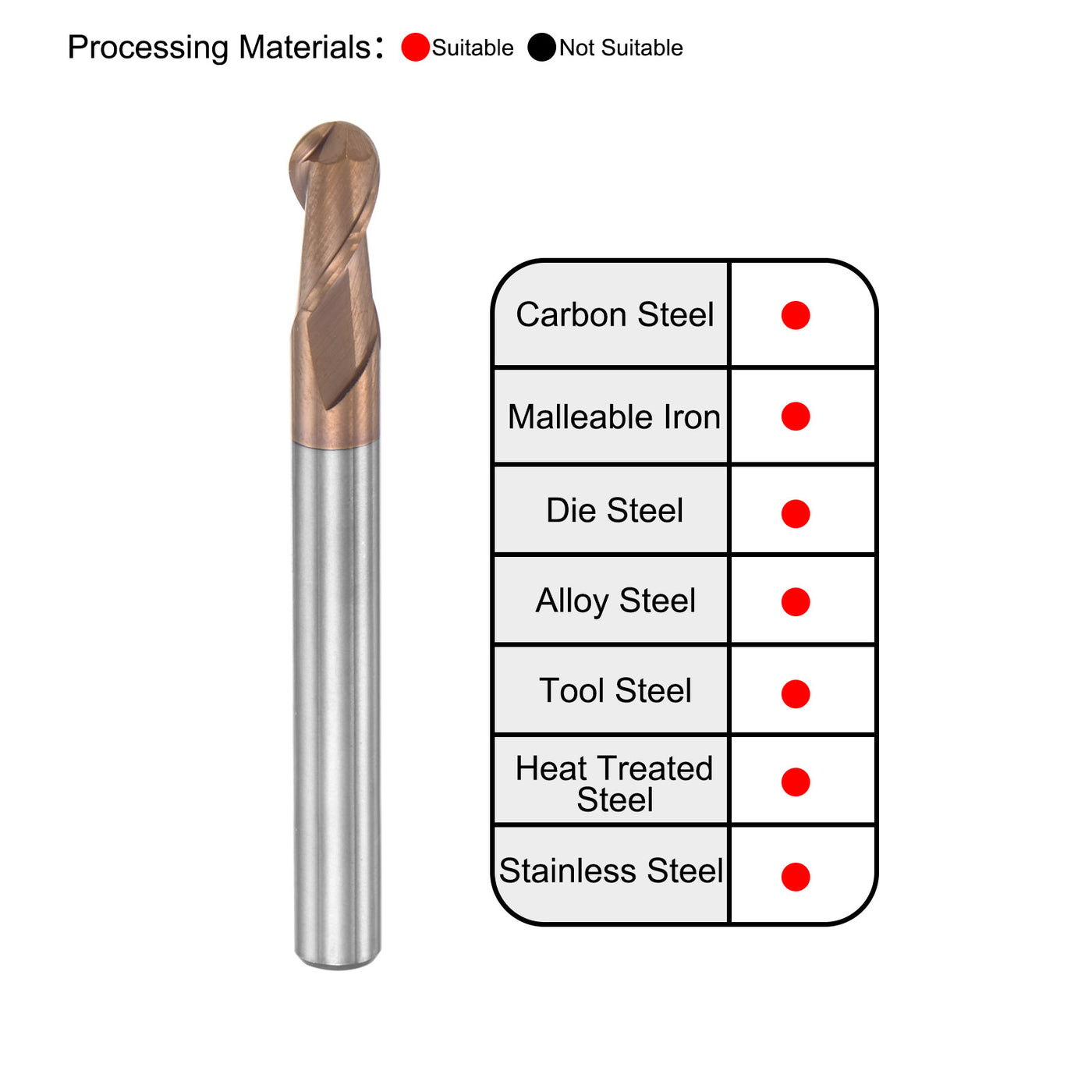 Harfington Carbide Flute Ball Nose End Mill Milling Cutter