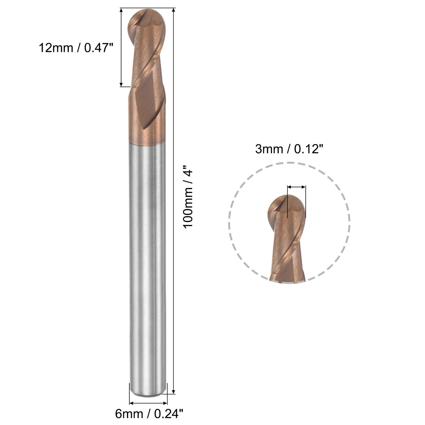 Harfington Carbide Flute Ball Nose End Mill Milling Cutter