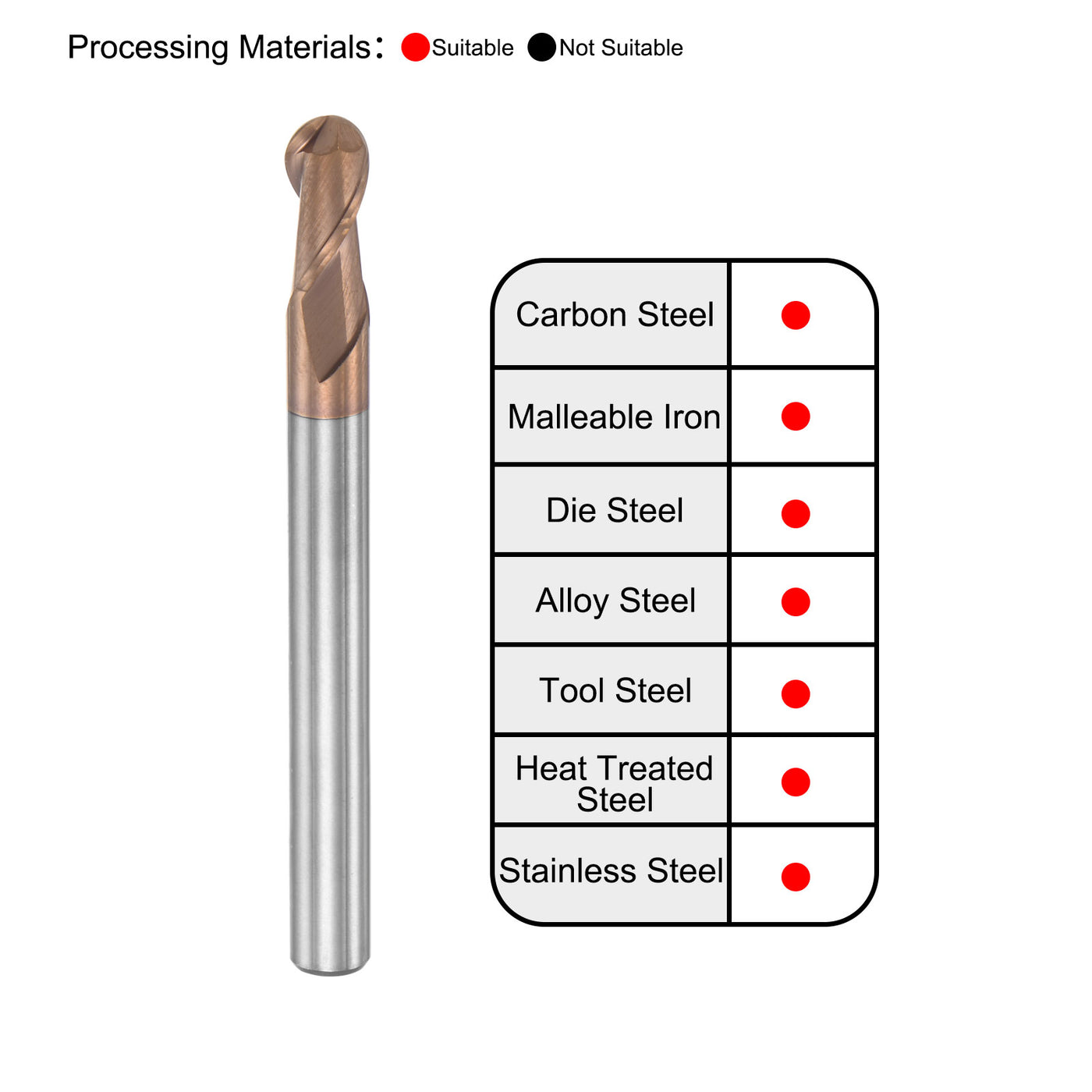 Harfington Carbide Flute Ball Nose End Mill Milling Cutter