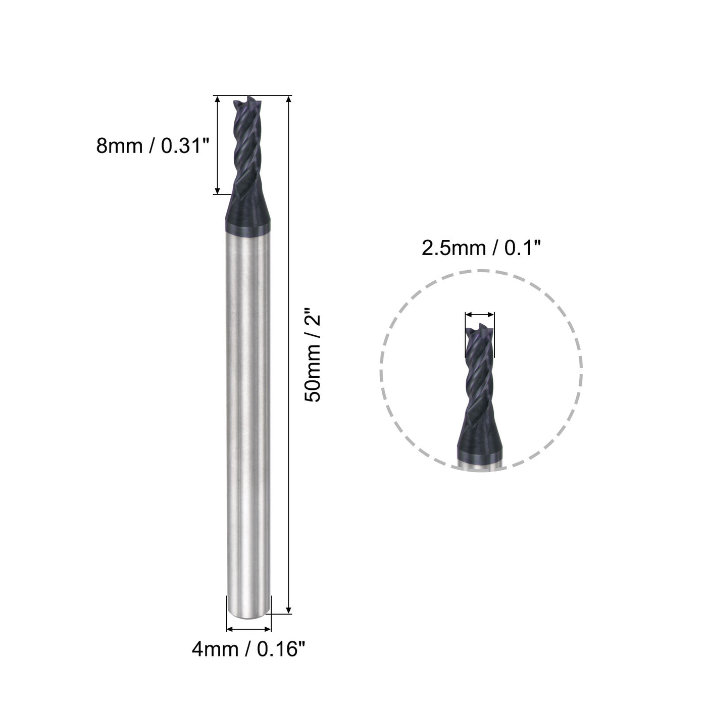 Harfington Carbide  Flute Square End Mill Milling Cutter Cutting Tool
