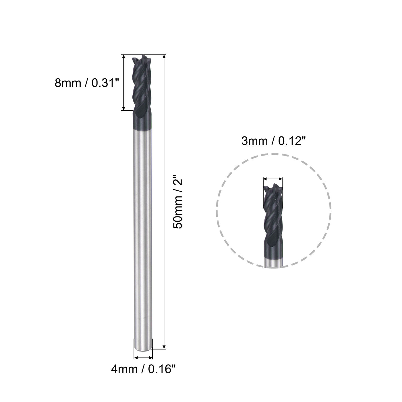Harfington Carbide  Flute Square End Mill Milling Cutter Cutting Tool