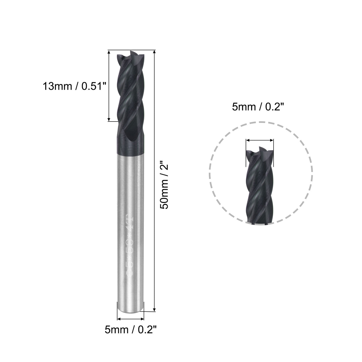 Harfington Carbide  Flute Square End Mill Milling Cutter Cutting Tool