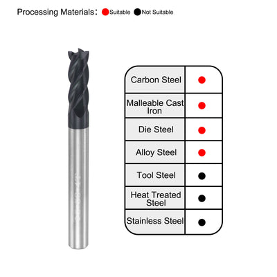Harfington Carbide  Flute Square End Mill Milling Cutter Cutting Tool