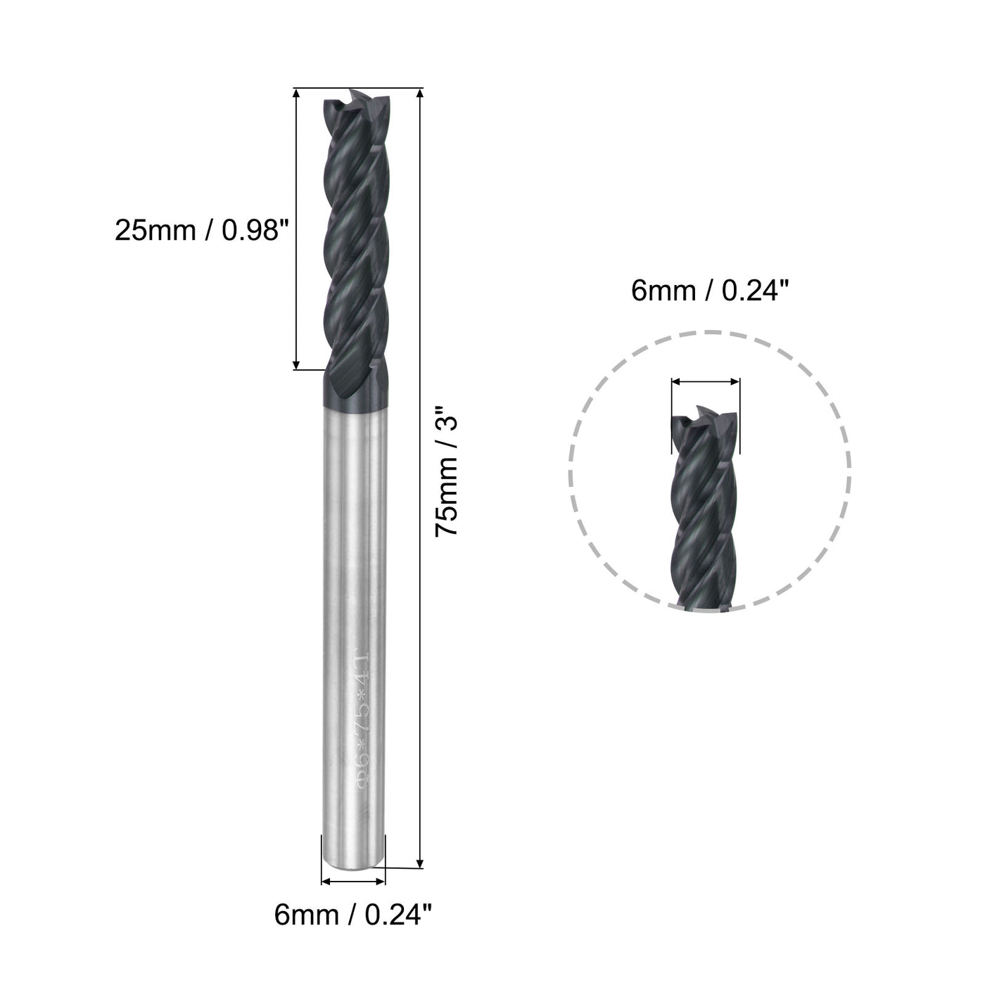 Harfington Carbide  Flute Square End Mill Milling Cutter Cutting Tool