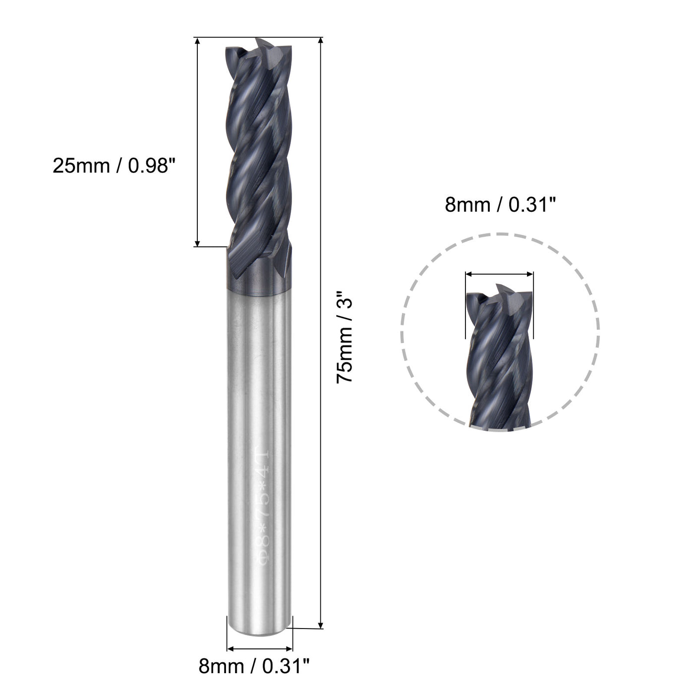 Harfington Carbide  Flute Square End Mill Milling Cutter Cutting Tool