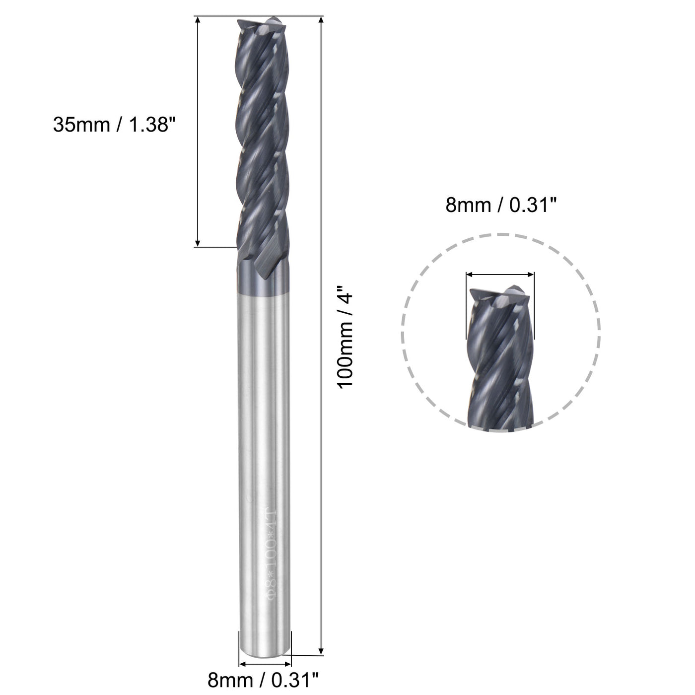 Harfington Carbide  Flute Square End Mill Milling Cutter Cutting Tool