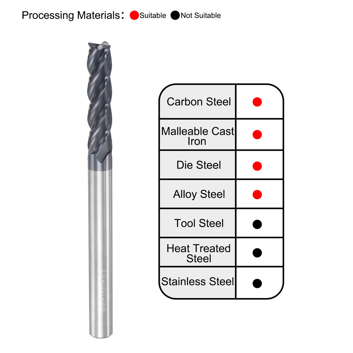 Harfington Carbide  Flute Square End Mill Milling Cutter Cutting Tool