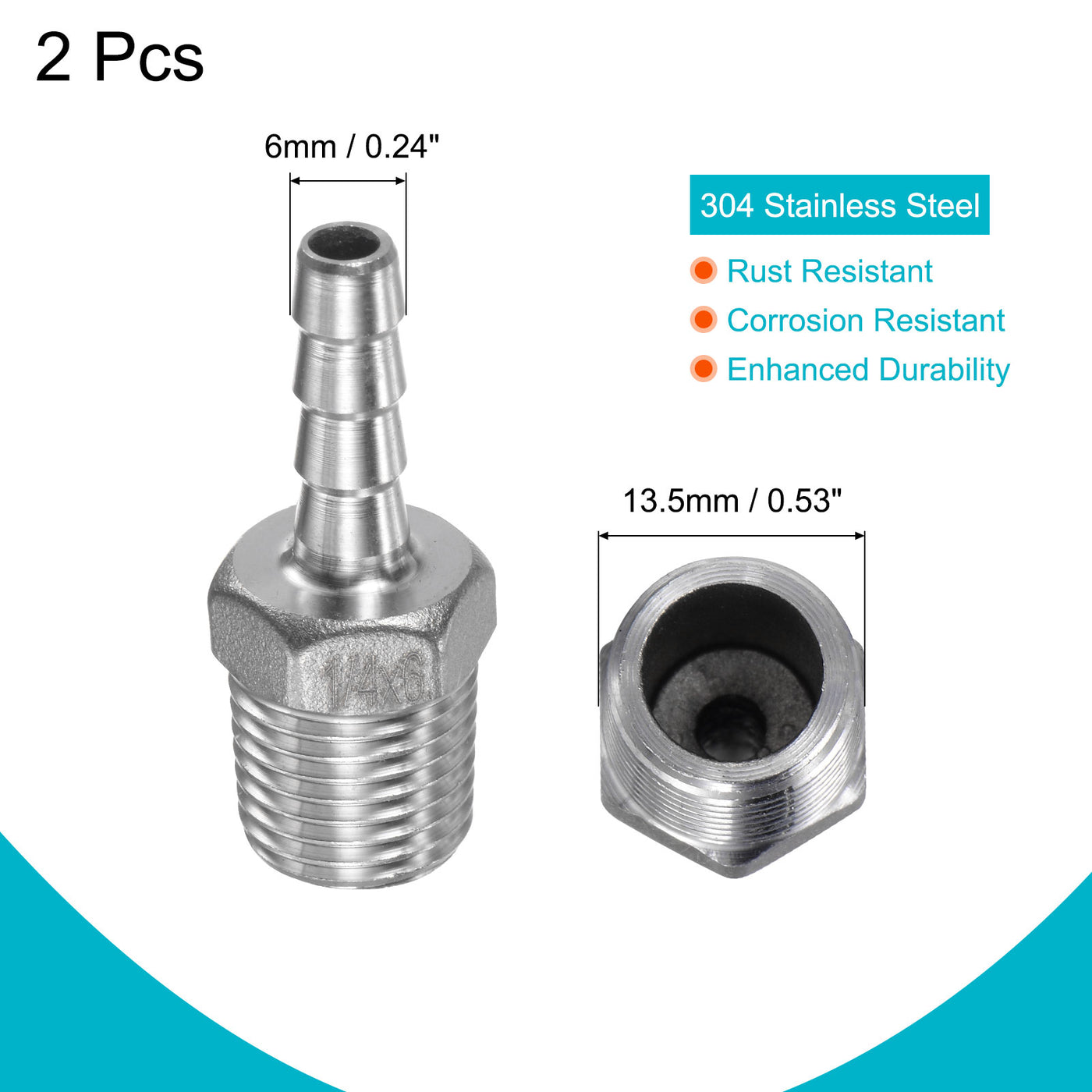 Harfington Hose Barb Fittings OD x PT Male Thread Stainless Steel Straight Pipe Connector for Water Air Fuel