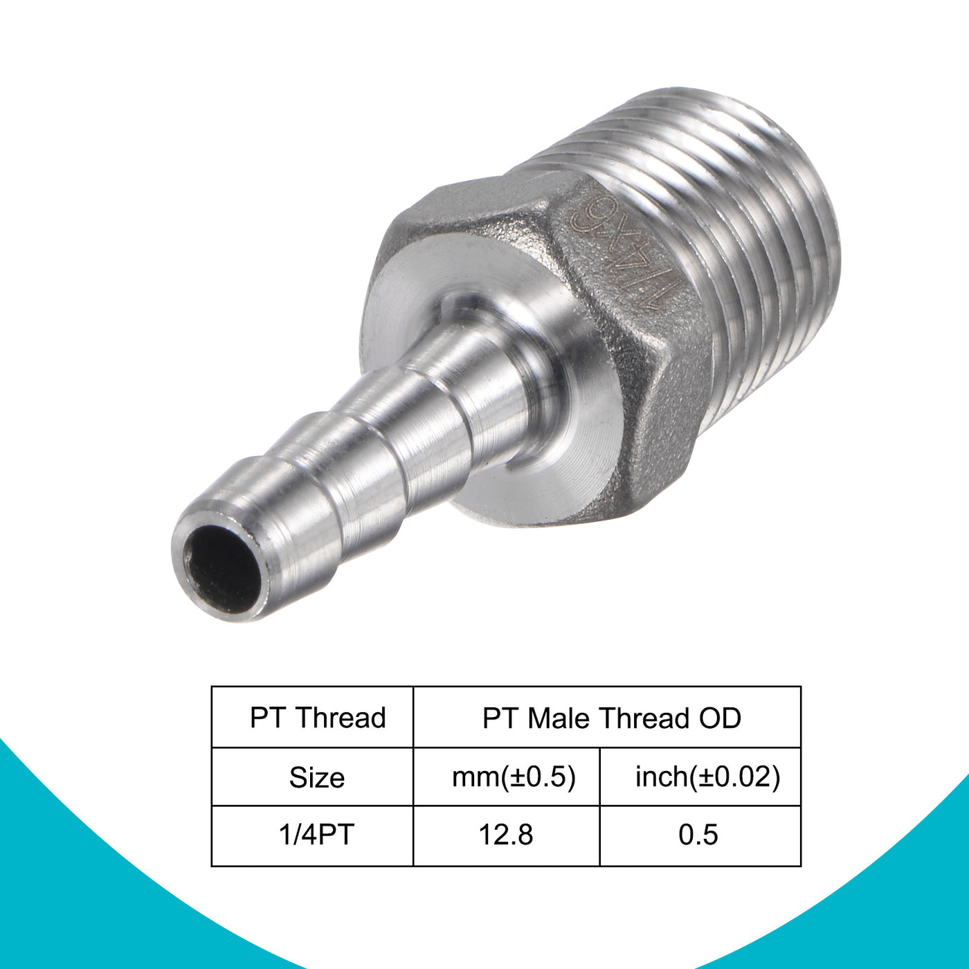 Harfington Hose Barb Fittings OD x PT Male Thread Stainless Steel Straight Pipe Connector for Water Air Fuel