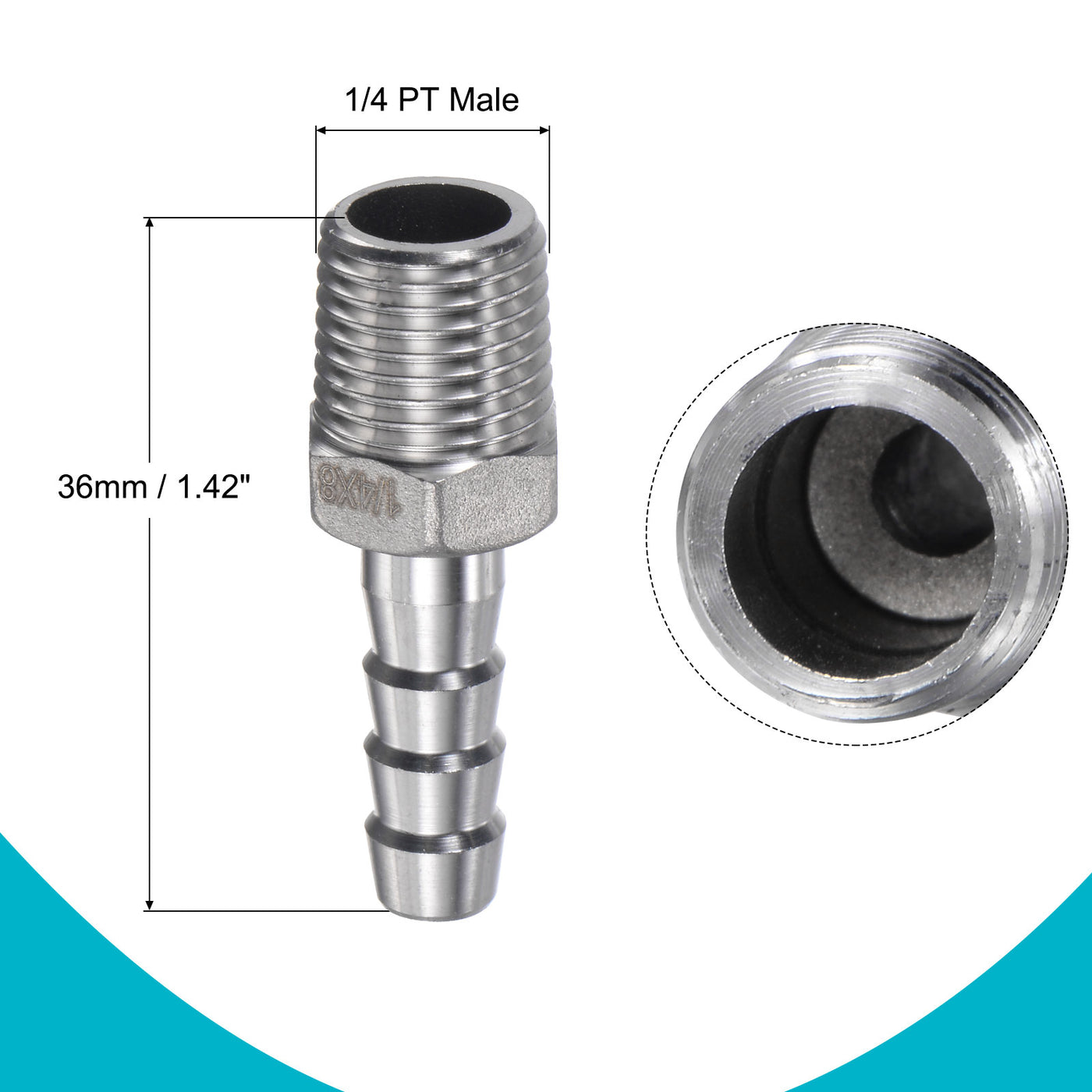 Harfington Hose Barb Fittings OD x PT Male Thread Stainless Steel Straight Pipe Connector for Water Air Fuel