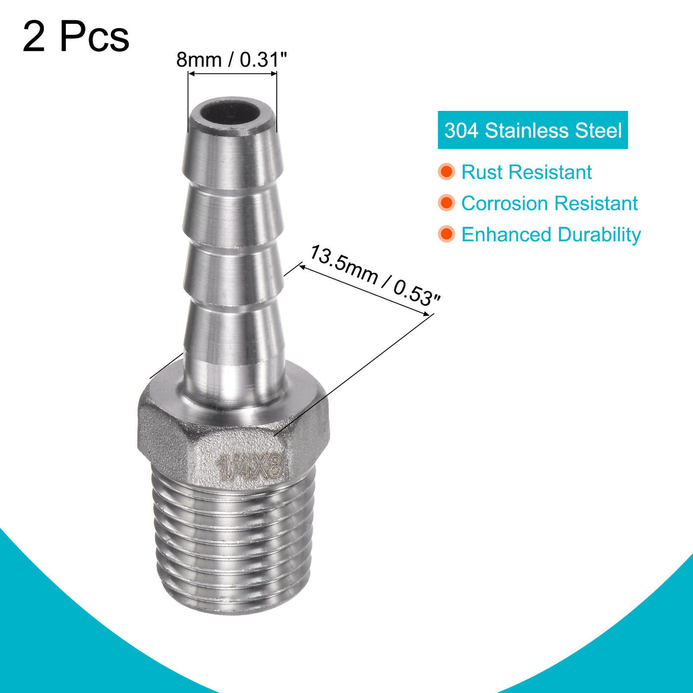Harfington Hose Barb Fittings OD x PT Male Thread Stainless Steel Straight Pipe Connector for Water Air Fuel