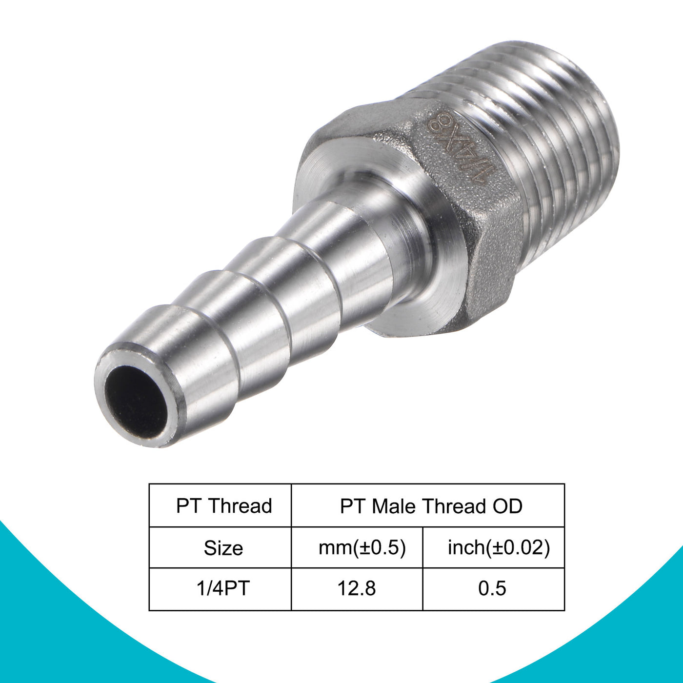 Harfington Hose Barb Fittings OD x PT Male Thread Stainless Steel Straight Pipe Connector for Water Air Fuel