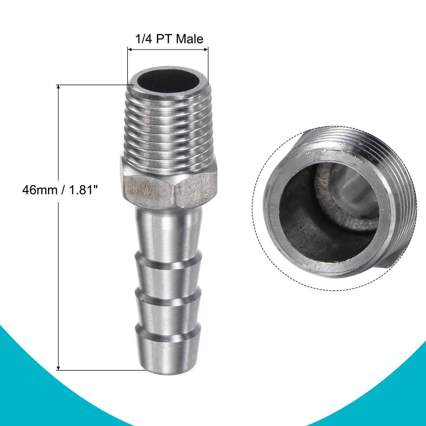 Harfington Hose Barb Fittings OD x PT Male Thread Stainless Steel Straight Pipe Connector for Water Air Fuel
