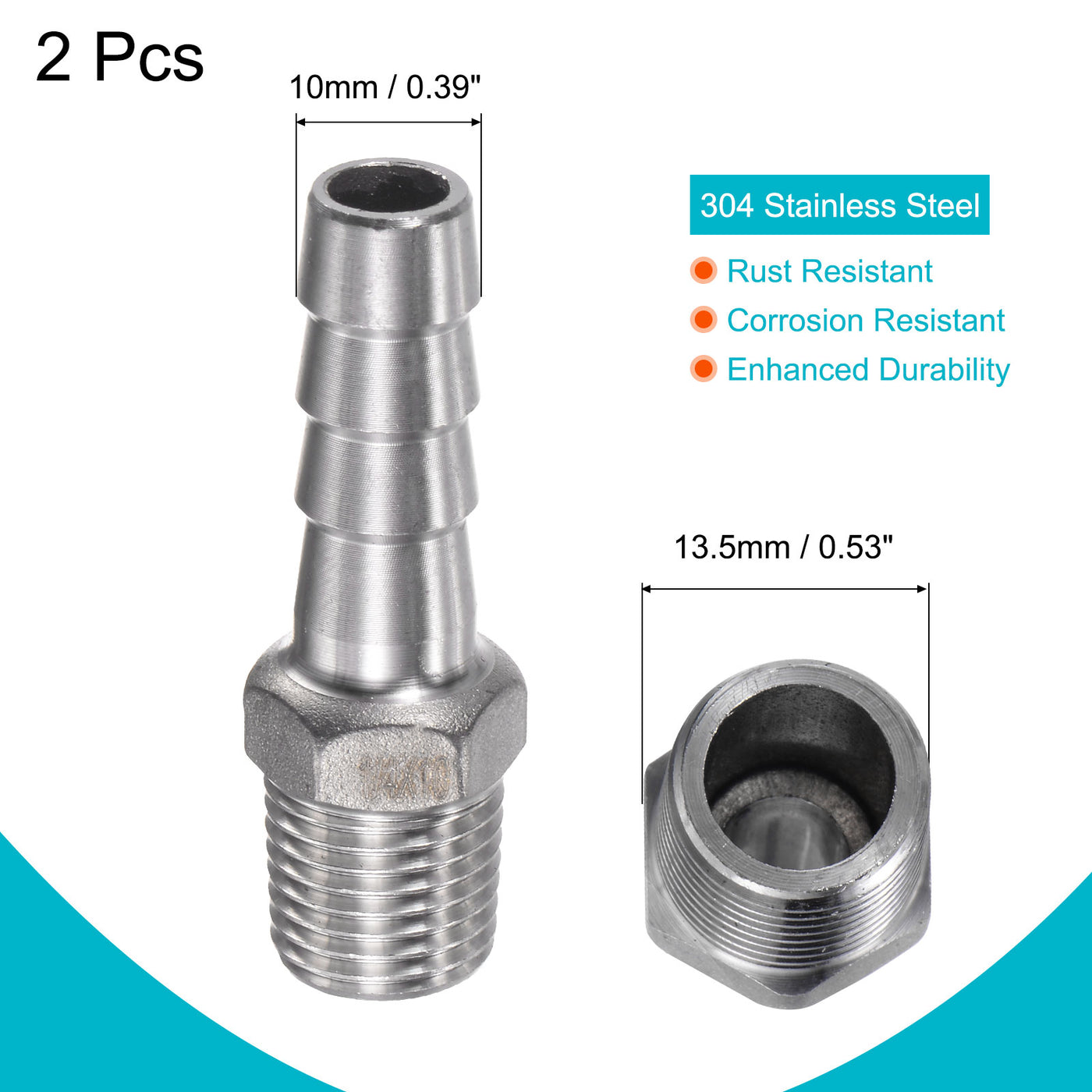 Harfington Hose Barb Fittings OD x PT Male Thread Stainless Steel Straight Pipe Connector for Water Air Fuel