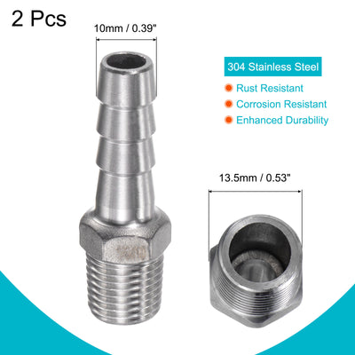 Harfington Hose Barb Fittings OD x PT Male Thread Stainless Steel Straight Pipe Connector for Water Air Fuel