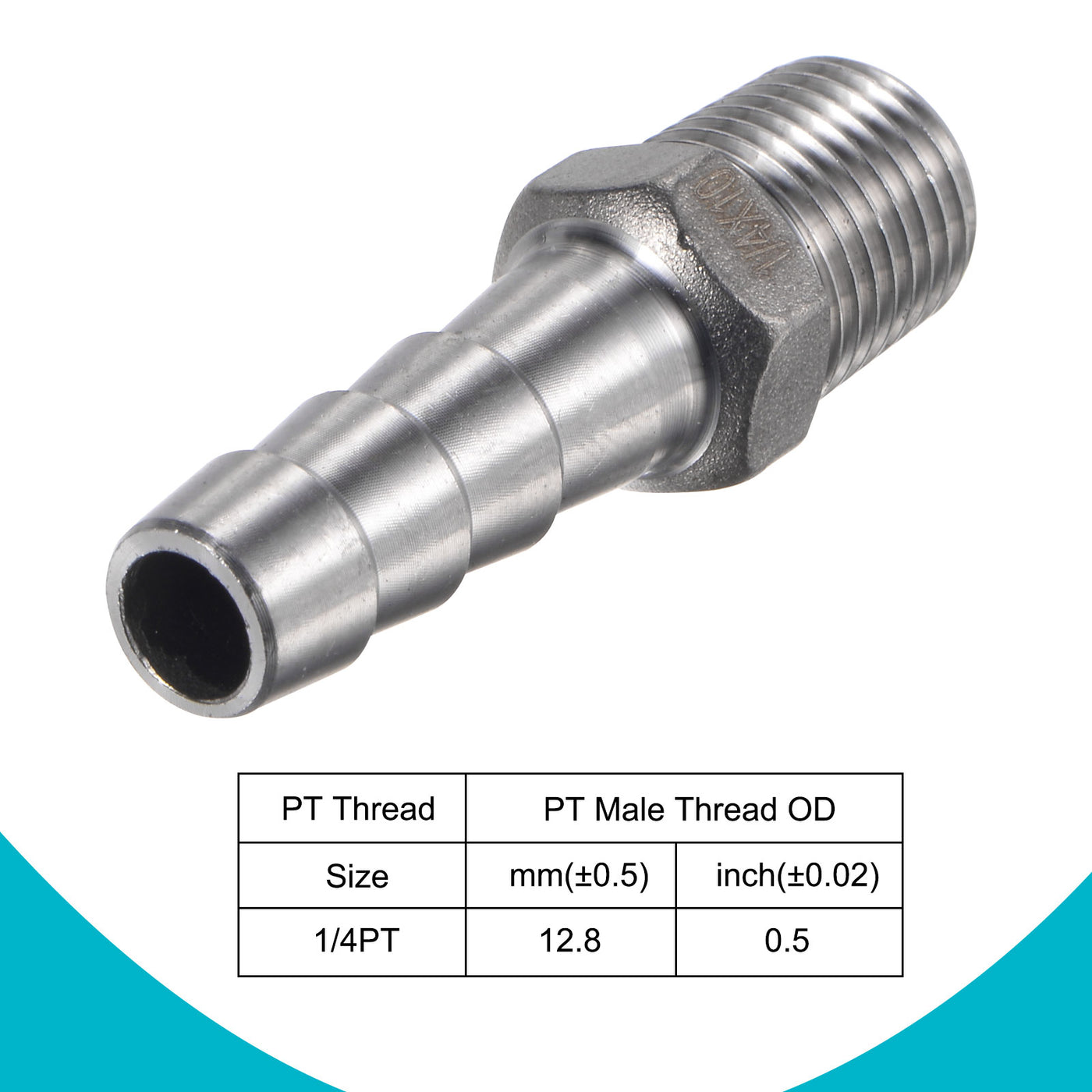 Harfington Hose Barb Fittings OD x PT Male Thread Stainless Steel Straight Pipe Connector for Water Air Fuel