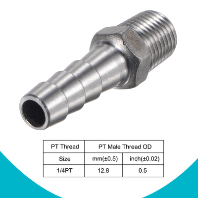 Harfington Hose Barb Fittings OD x PT Male Thread Stainless Steel Straight Pipe Connector for Water Air Fuel