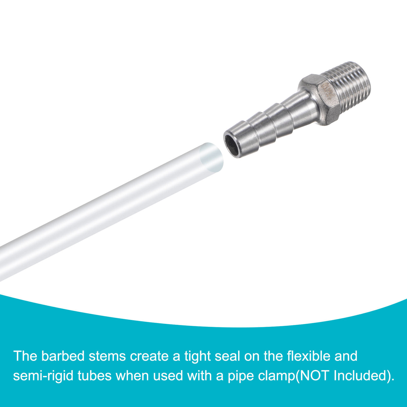 Harfington Hose Barb Fittings OD x PT Male Thread Stainless Steel Straight Pipe Connector for Water Air Fuel