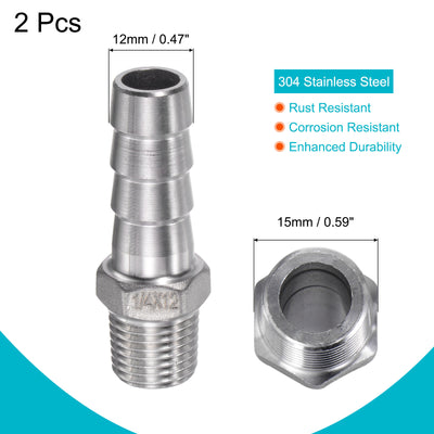Harfington Hose Barb Fittings OD x PT Male Thread Stainless Steel Straight Pipe Connector for Water Air Fuel