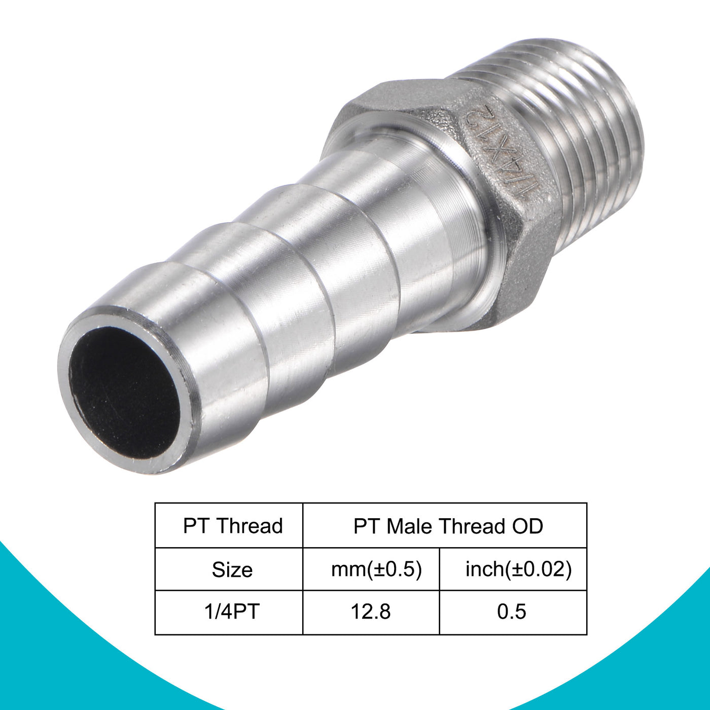 Harfington Hose Barb Fittings OD x PT Male Thread Stainless Steel Straight Pipe Connector for Water Air Fuel