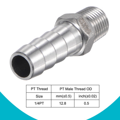 Harfington Hose Barb Fittings OD x PT Male Thread Stainless Steel Straight Pipe Connector for Water Air Fuel
