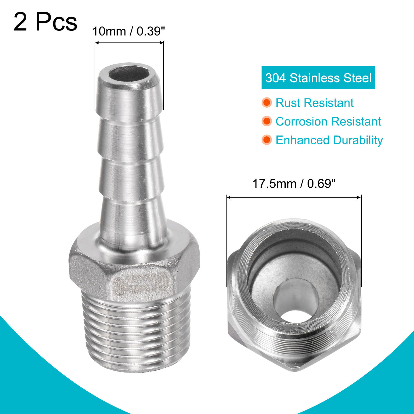 Harfington Hose Barb Fittings OD x PT Male Thread Stainless Steel Straight Pipe Connector for Water Air Fuel