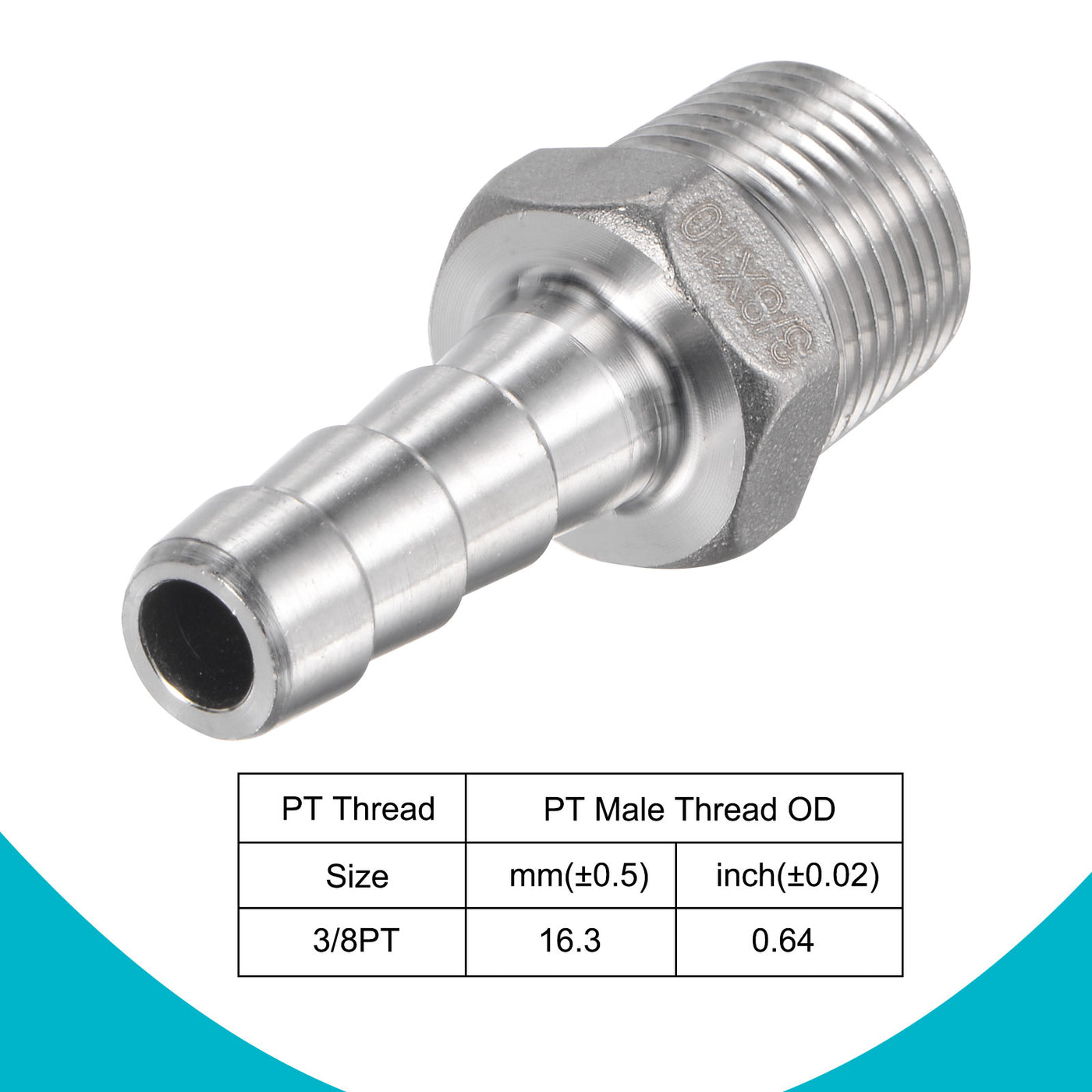 Harfington Hose Barb Fittings OD x PT Male Thread Stainless Steel Straight Pipe Connector for Water Air Fuel