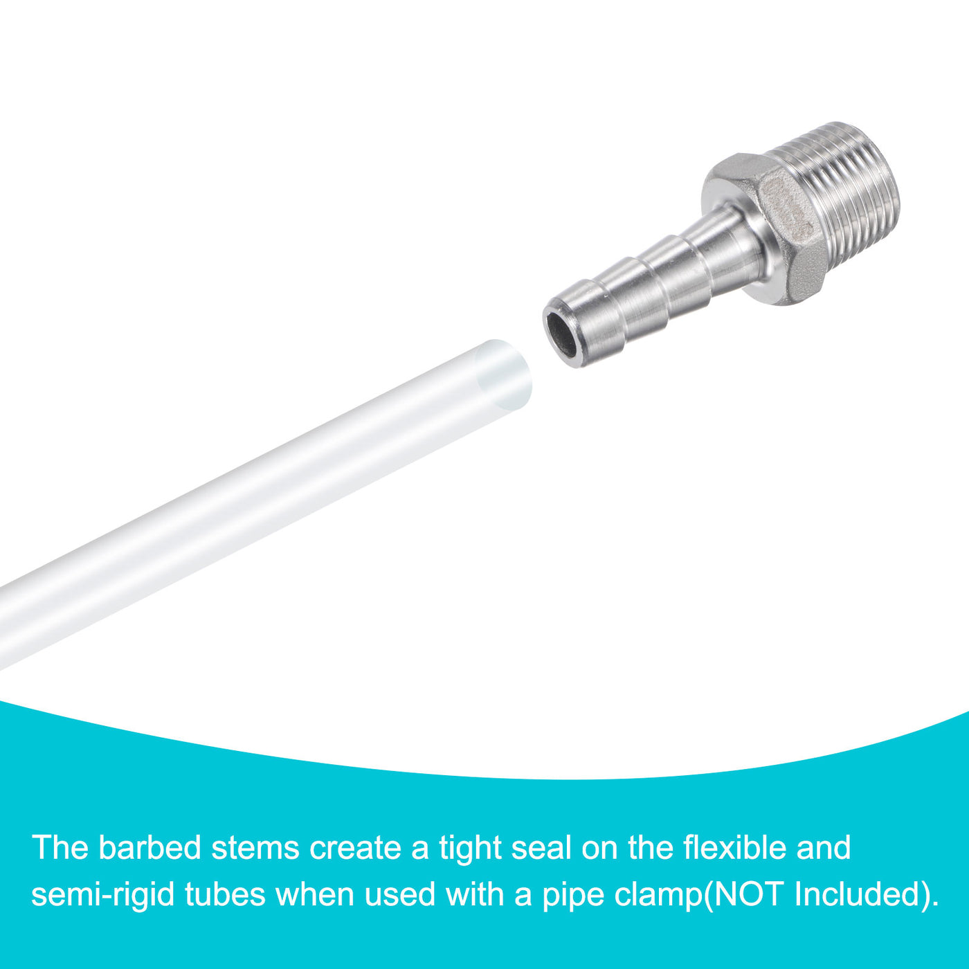 Harfington Hose Barb Fittings OD x PT Male Thread Stainless Steel Straight Pipe Connector for Water Air Fuel