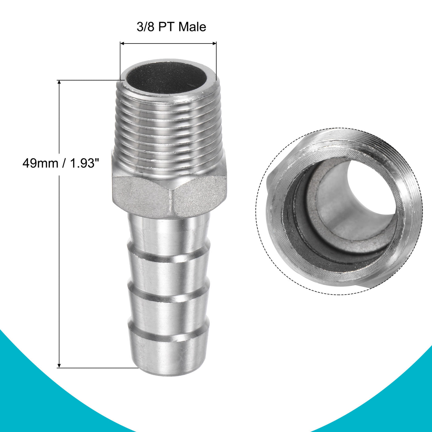 Harfington Hose Barb Fittings OD x PT Male Thread Stainless Steel Straight Pipe Connector for Water Air Fuel