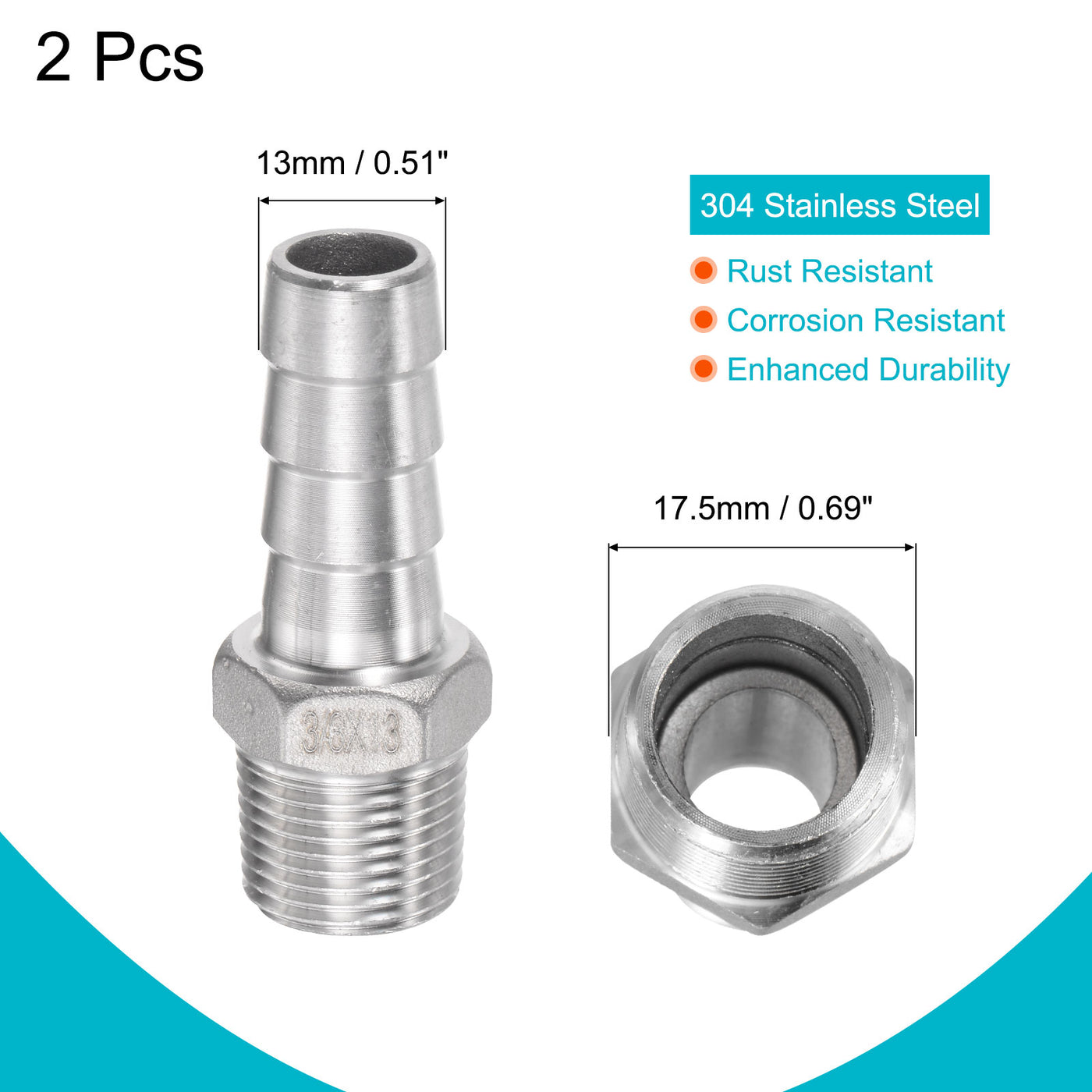 Harfington Hose Barb Fittings OD x PT Male Thread Stainless Steel Straight Pipe Connector for Water Air Fuel