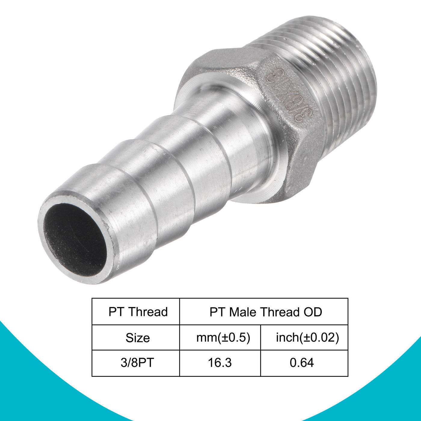 Harfington Hose Barb Fittings OD x PT Male Thread Stainless Steel Straight Pipe Connector for Water Air Fuel