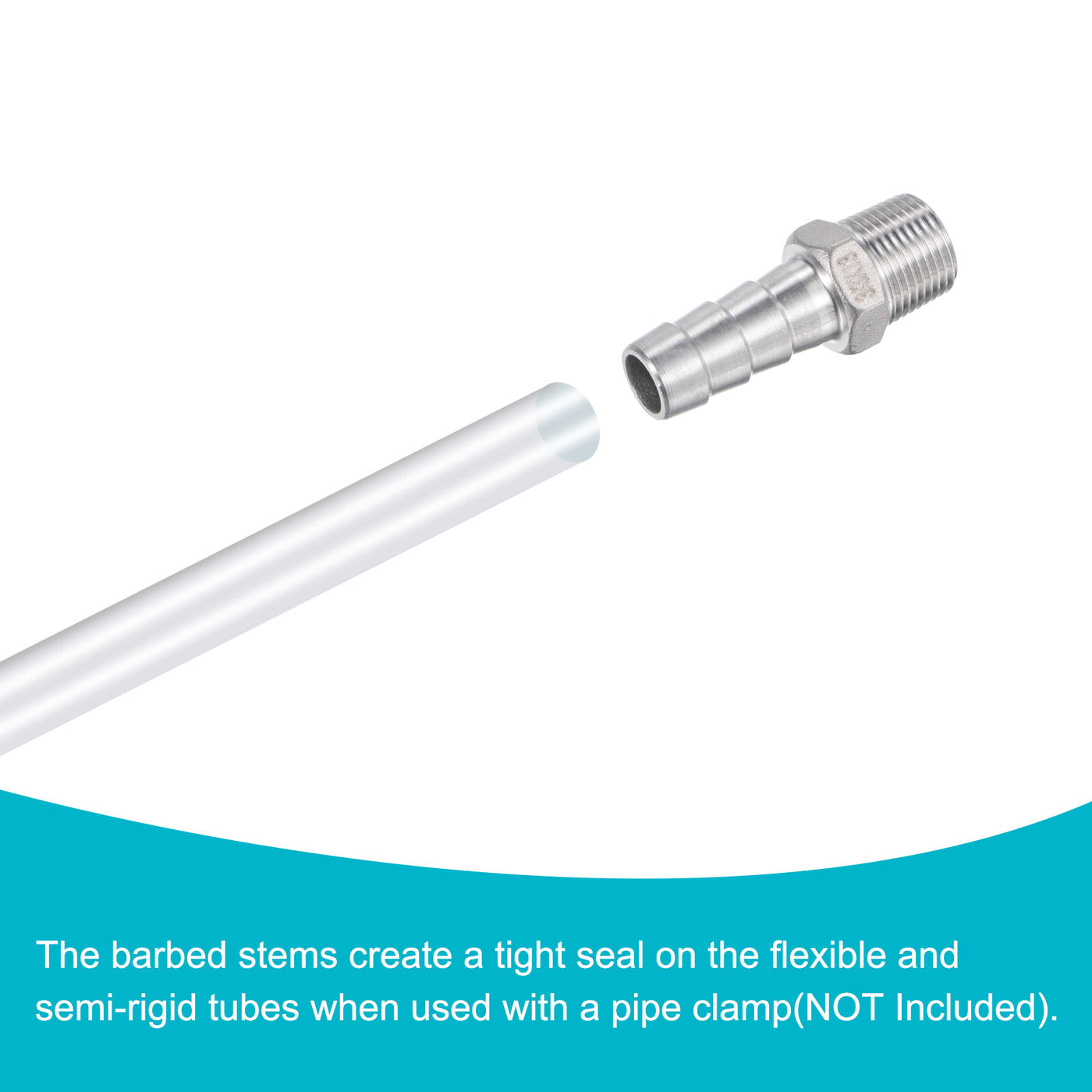 Harfington Hose Barb Fittings OD x PT Male Thread Stainless Steel Straight Pipe Connector for Water Air Fuel