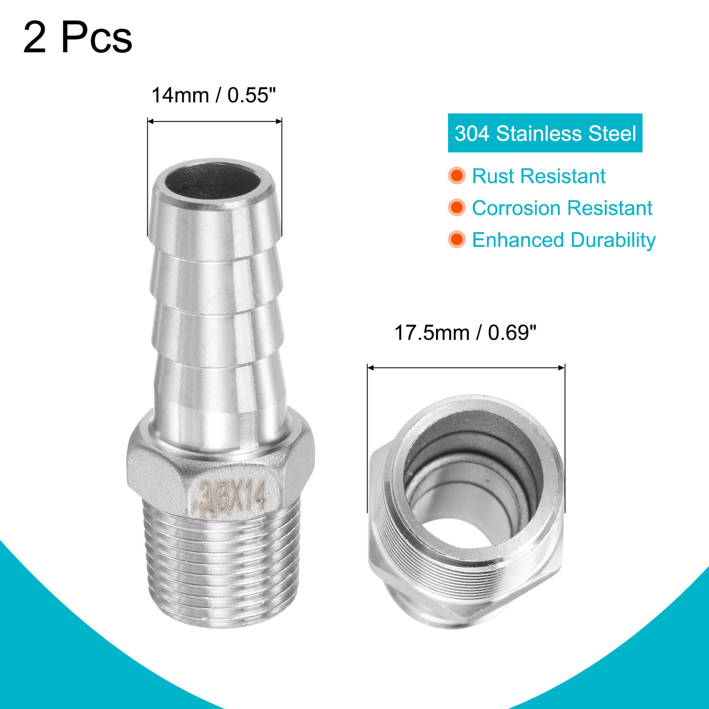 Harfington Hose Barb Fittings OD x PT Male Thread Stainless Steel Straight Pipe Connector for Water Air Fuel