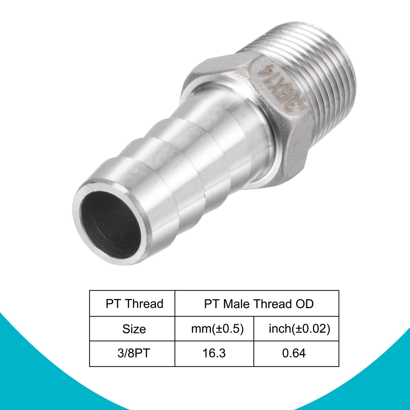 Harfington Hose Barb Fittings OD x PT Male Thread Stainless Steel Straight Pipe Connector for Water Air Fuel