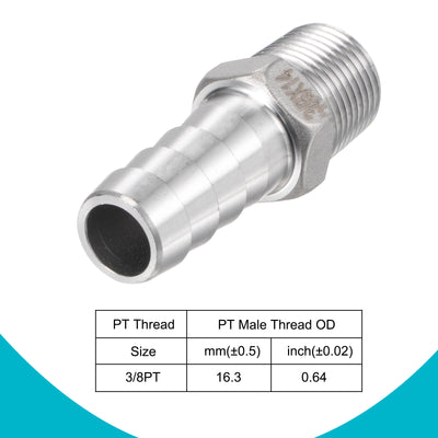 Harfington Hose Barb Fittings OD x PT Male Thread Stainless Steel Straight Pipe Connector for Water Air Fuel