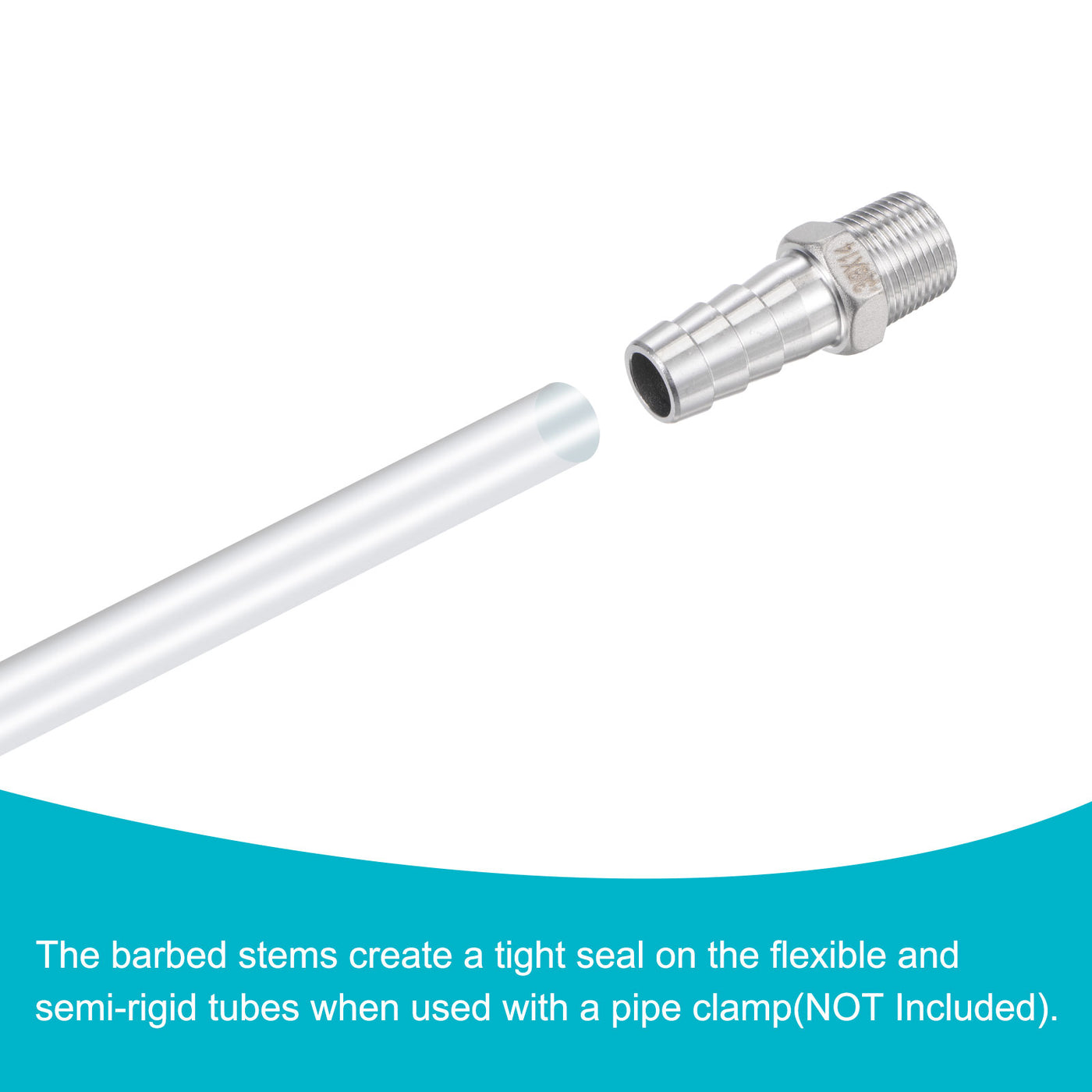 Harfington Hose Barb Fittings OD x PT Male Thread Stainless Steel Straight Pipe Connector for Water Air Fuel