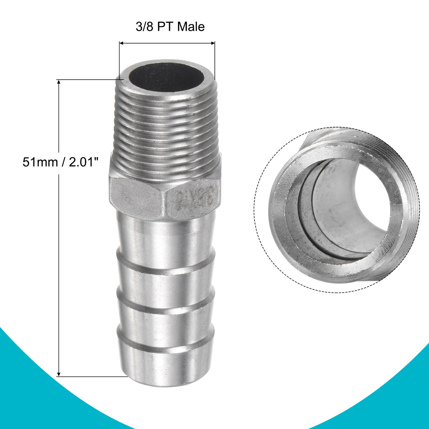 Harfington Hose Barb Fittings OD x PT Male Thread Stainless Steel Straight Pipe Connector for Water Air Fuel