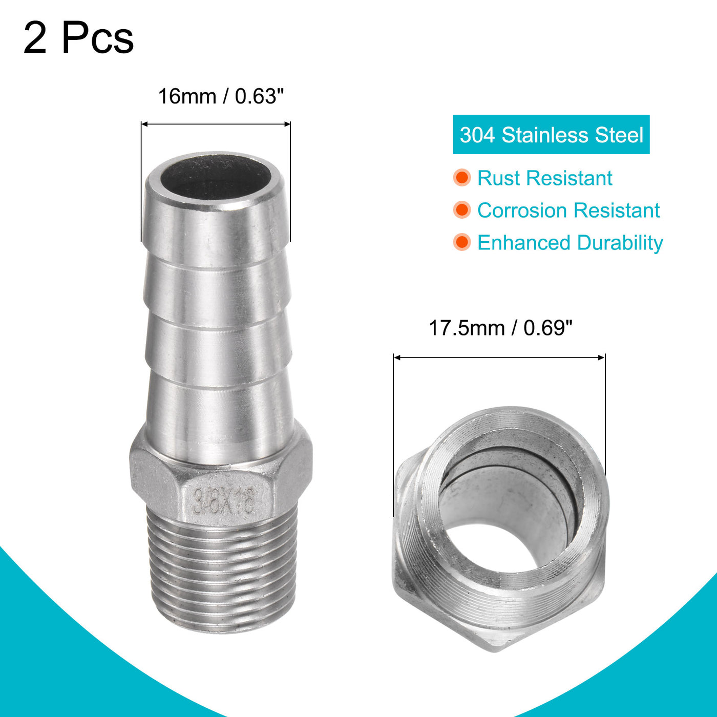 Harfington Hose Barb Fittings OD x PT Male Thread Stainless Steel Straight Pipe Connector for Water Air Fuel
