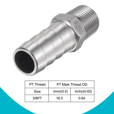 Harfington Hose Barb Fittings OD x PT Male Thread Stainless Steel Straight Pipe Connector for Water Air Fuel