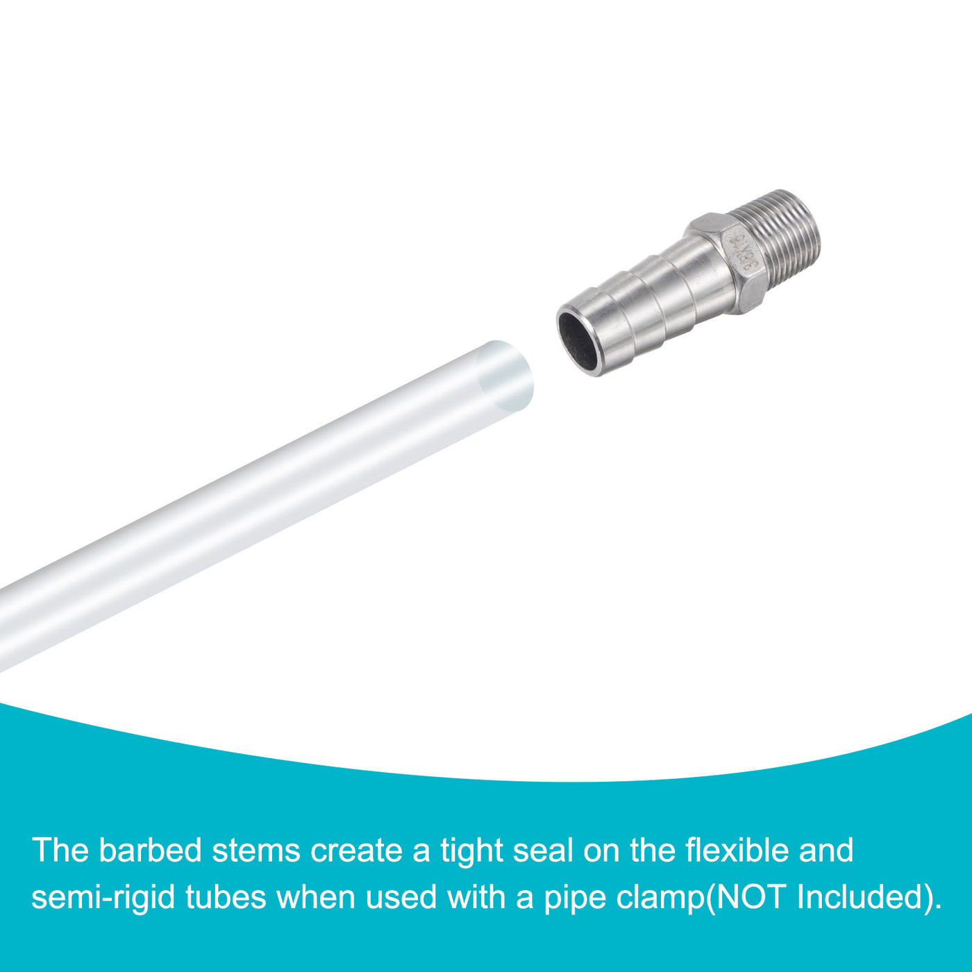 Harfington Hose Barb Fittings OD x PT Male Thread Stainless Steel Straight Pipe Connector for Water Air Fuel