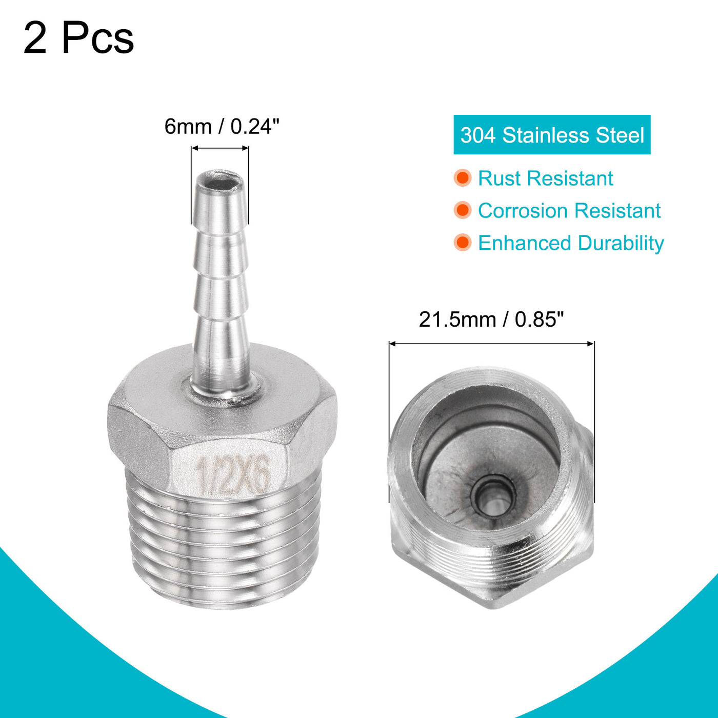 Harfington Hose Barb Fittings OD x PT Male Thread Stainless Steel Straight Pipe Connector for Water Air Fuel