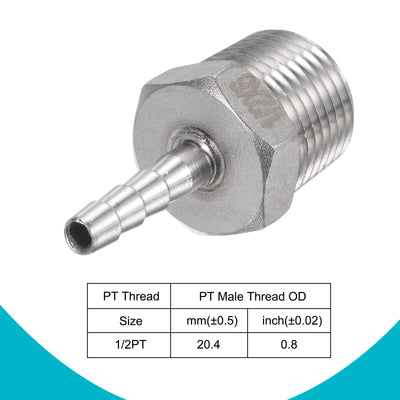 Harfington Hose Barb Fittings OD x PT Male Thread Stainless Steel Straight Pipe Connector for Water Air Fuel