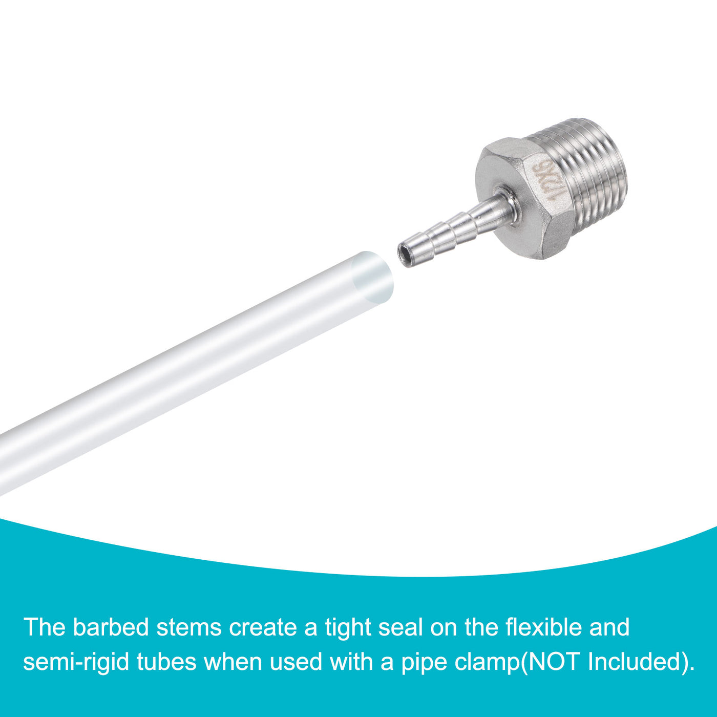 Harfington Hose Barb Fittings OD x PT Male Thread Stainless Steel Straight Pipe Connector for Water Air Fuel