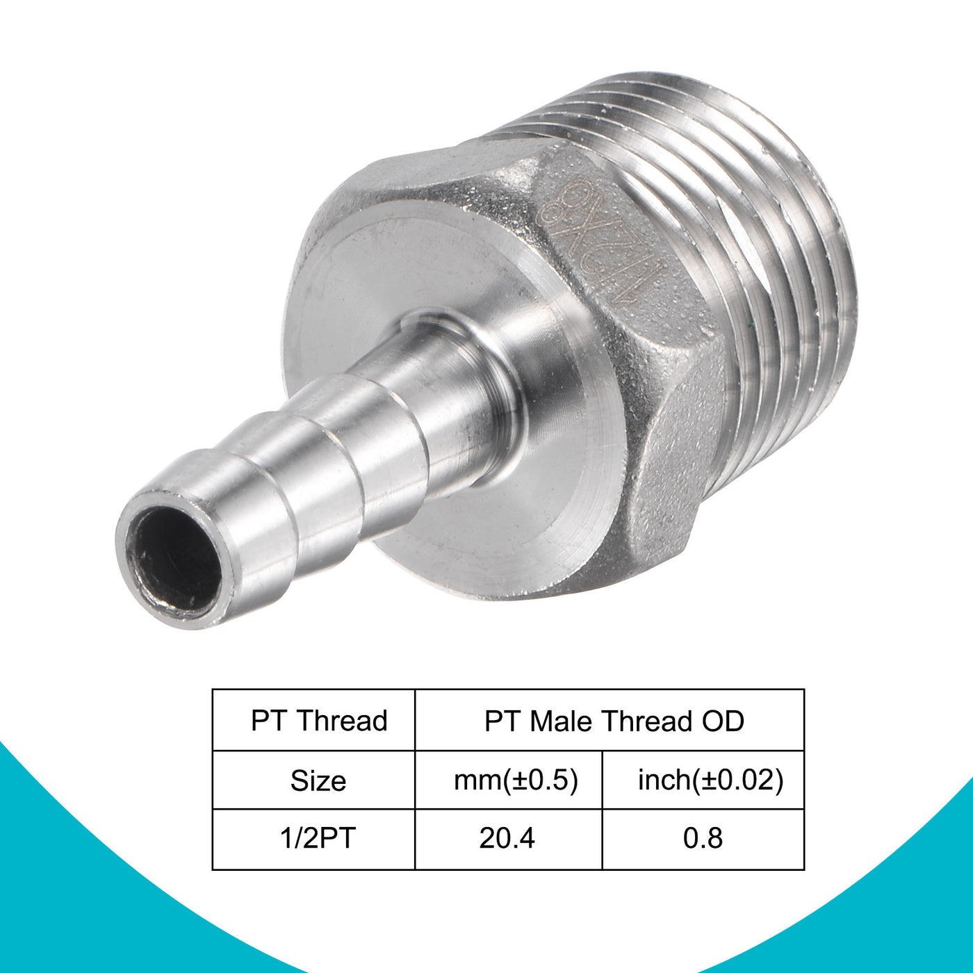 Harfington Hose Barb Fittings OD x PT Male Thread Stainless Steel Straight Pipe Connector for Water Air Fuel