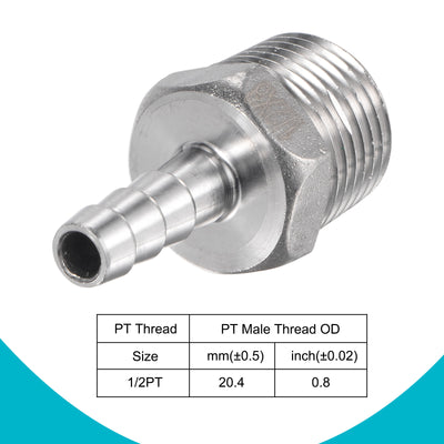 Harfington Hose Barb Fittings OD x PT Male Thread Stainless Steel Straight Pipe Connector for Water Air Fuel